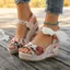 Kích Thước Lớn Thời Trang Nêm Gót Giày Sandal Phong Cách Bohemian Ren-Up Nơ Gai Dây Đi Biển Cá Miệng Cao Gót Sandal S3EX
