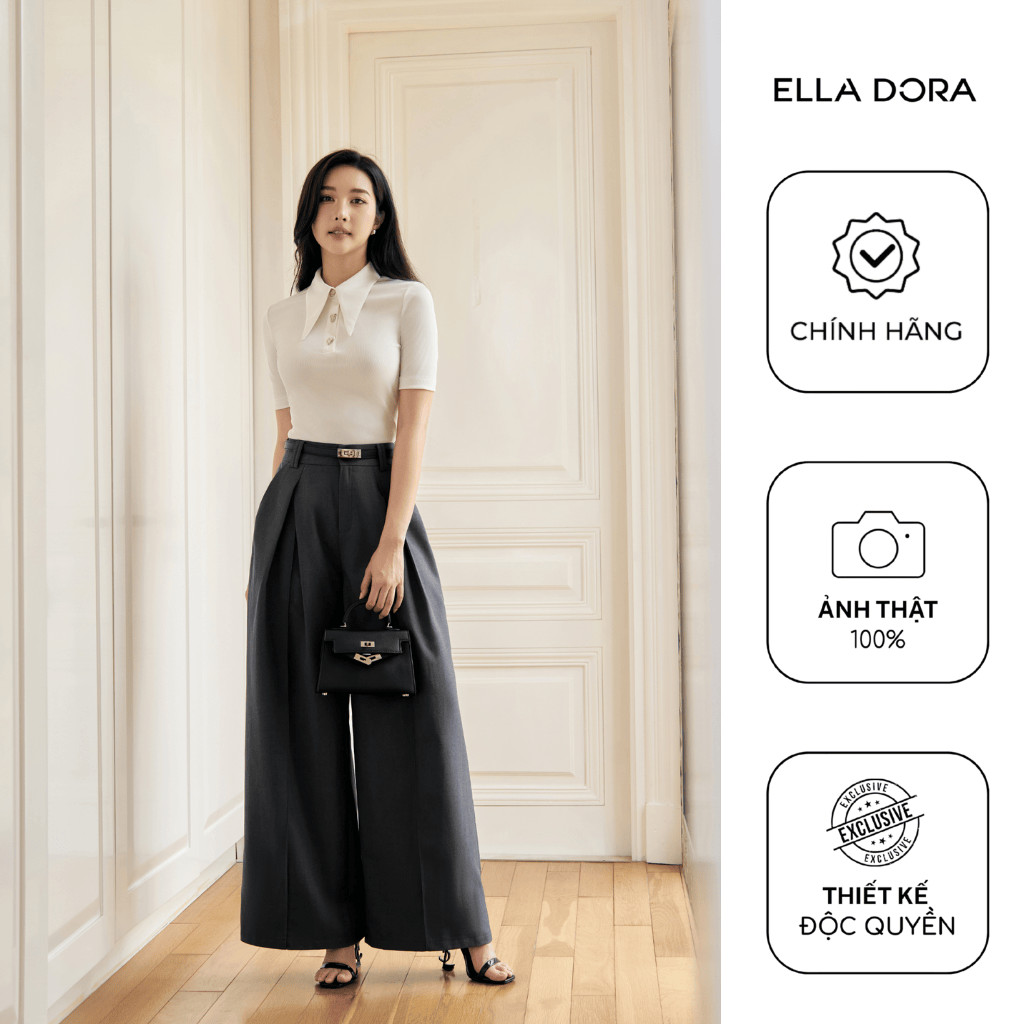 Quần li súp ELLA DORA dáng suông form gọn thiết kế thanh lịch sang trọng 2 màu XÁM/ĐEN [Q47]