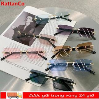 Kính râm hình chữ nhật không vành RATTANCO, Kính râm không khung bảo vệ UV400 Y2K, Sắc thái cổ điển dành cho nữ và nam giới