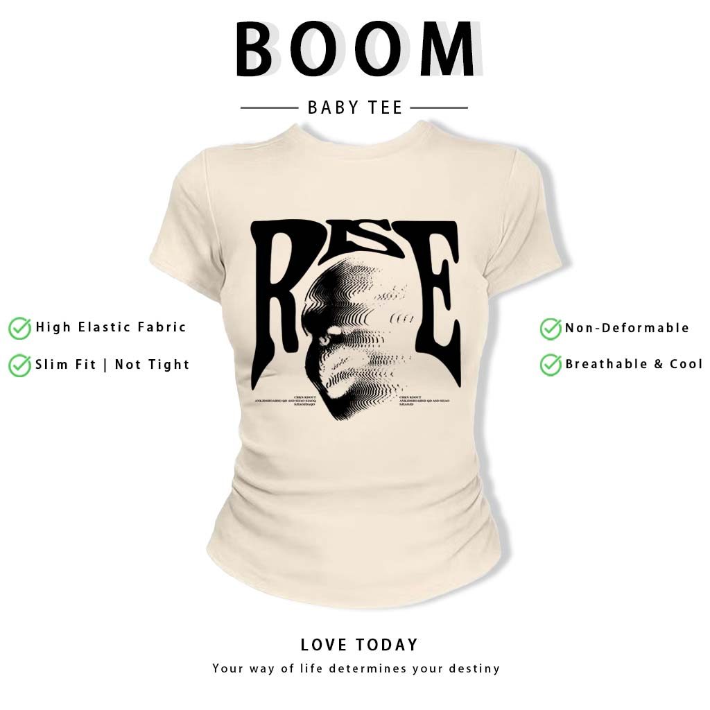 BOOM Áo Baby Tee Nữ Cotton Ôm Body-Áo Thun Ngắn Tay Y2K In Hình PhongCách Mùa Hè, Cổ Tròn Hàng Đầucách hàn quốc phongQ35