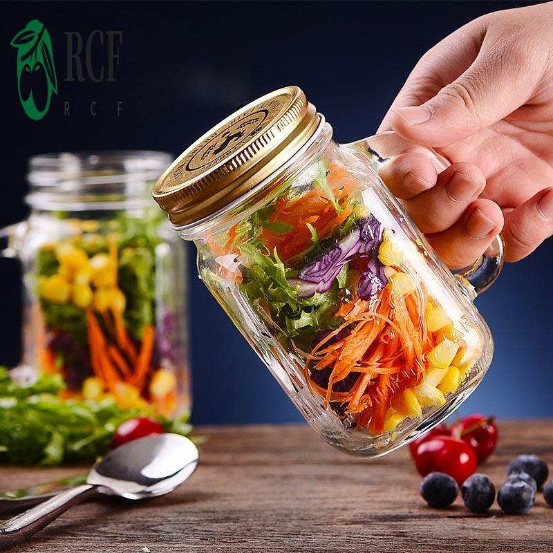 Cốc thủy tinh có nắp & tay cầm Bình thủy tinh bền bỉ cho đồ uống đá Sinh tố & Đồ uống dự tiệc