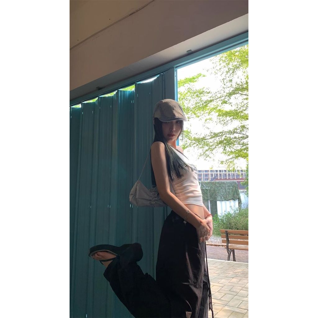 Milyfashion Một Vai In Chữ Sling Ba Màu Mỏng Hơn Nhìn Cô Gái Nóng bỏng Áo Ngắn Có Miếng Lót Ngực