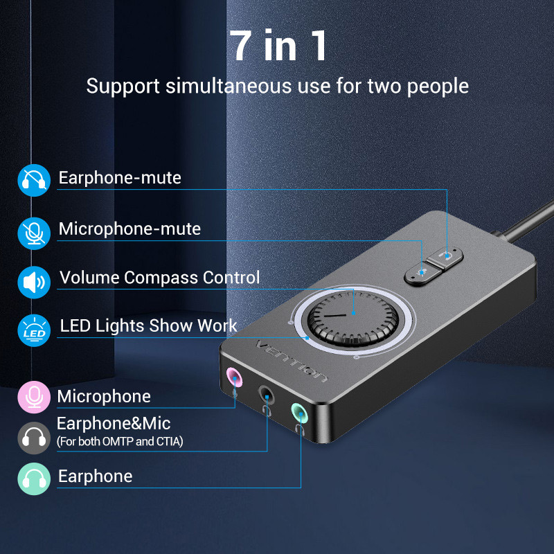 Vention Sound Card USB External Stereo Sound Adapter Audio Card 3.5mm Audio Adapter Gaming Laptop