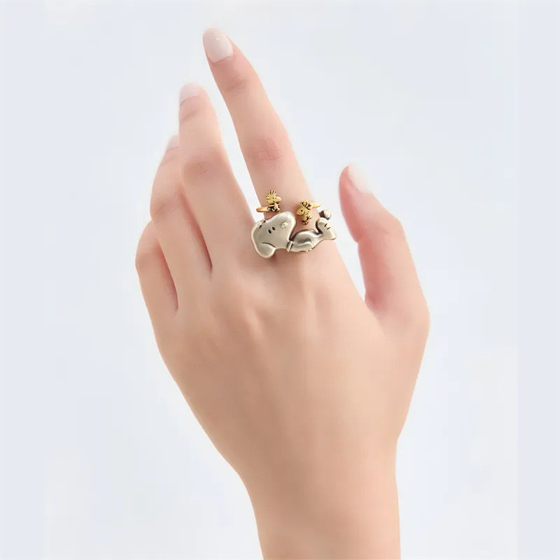 Nhẫn Snoopy & Bird Dễ Thương Phù Hợp Với Hoạt Hình Đơn Giản Giá Trị Cao Niche Thiết Kế Nhẫn Quà Tặng