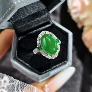 Nhẫn Chrysoprase Jasper Đá Tự Nhiên, Kim Cương, Dành Cho Nam Nữ Chính Hãng