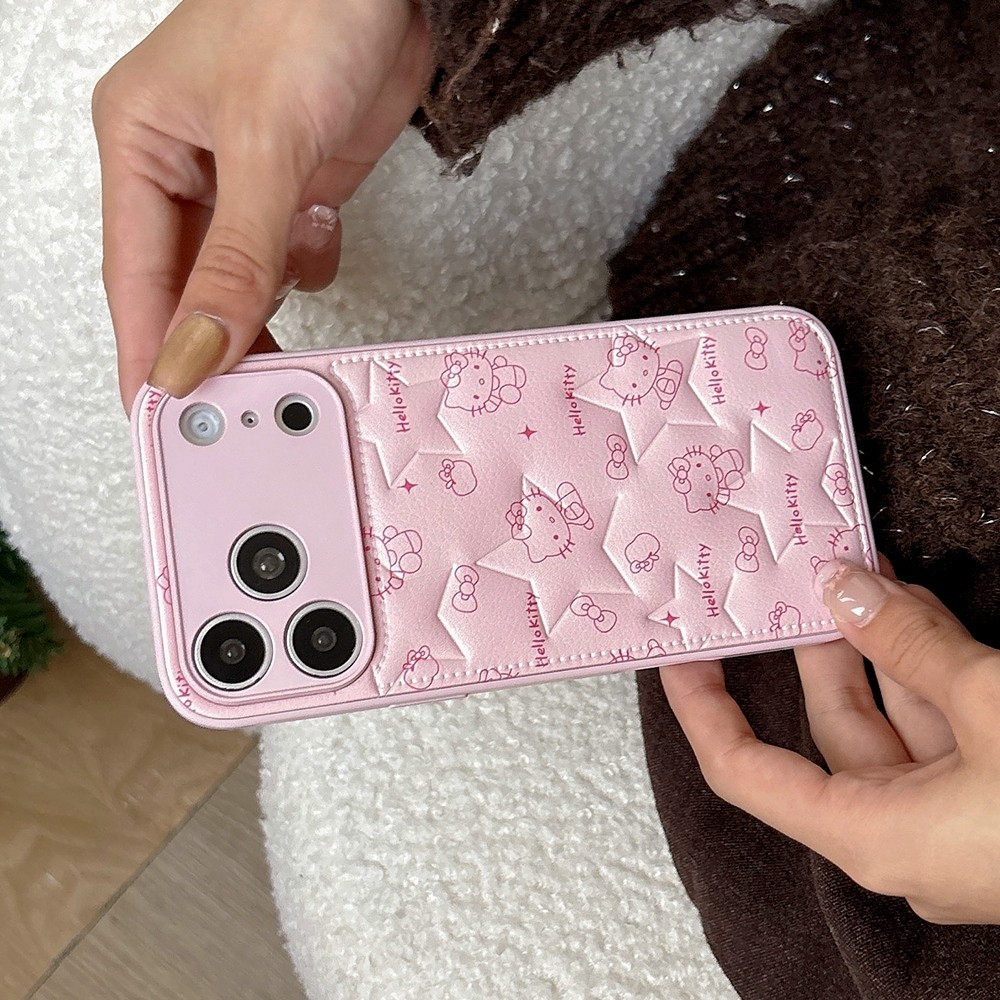 Ốp điện thoại da dập nổi Cat Star cho iPhone 17 Pro Max 16 15 14 Vỏ bảo vệ chống sốc