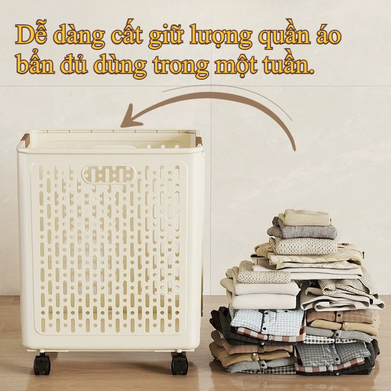 Giỏ Nhựa Đa Năng Gia Đình - Giỏ Đựng Quần Áo Bẩn Có Thể Gấp & Bánh Xe Di Chuyển, Chất Liệu ABS Bền Bỉ