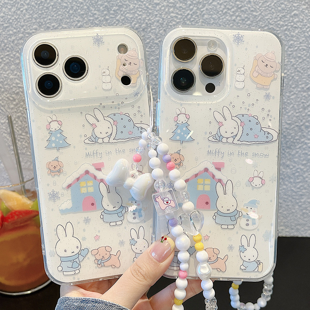 Ốp điện thoại Acrylic chuỗi thỏ mùa đông cho iPhone 17 Pro Max 16 15 14 13 Vỏ bảo vệ chống sốc