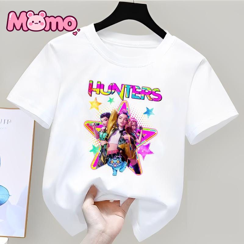 Kpop Demon Hunters Anime Họa Tiết In Hình Bé Trai Và Bé Gái Cùng Phong Cách Cổ Tròn Đa Năng Tay Ngắn Áo Thun Trẻ Em Top