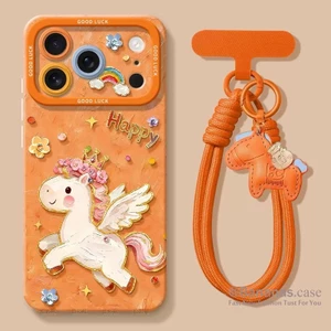 Ốp điện thoại hình ngựa sơn dầu dễ thương cho iPhone 17 16 15 14 13 12 11 Pro Max X XR XS Max 7 8 Plus SE2020
