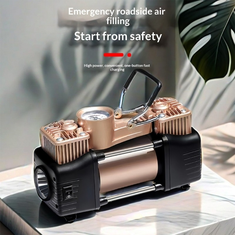 Máy nén khí bơm hơi xi lanh đôi Vision 12V có bảo vệ quá lạm phát để bơm lốp an toàn khi chạy bộ