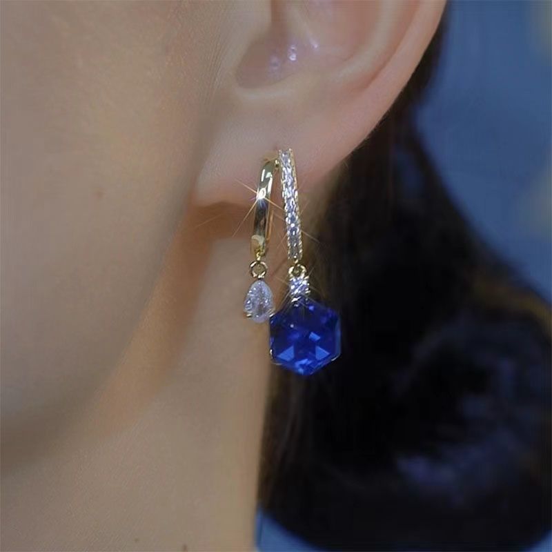 Bông tai năm mới Bông tai pha lê Sapphire cho mẹ thiết kế cao cấp