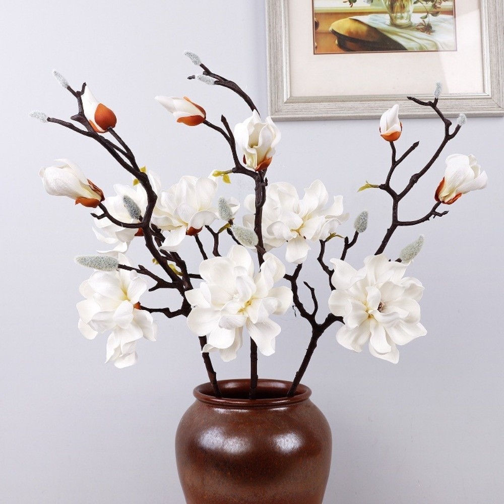 FUHUIOT Hoa Mộc Lan Nhân Tạo, Handmade Cảm Ứng Thật Mô Phỏng Mộc Lan Lớn, Bình Trang Trí EVA Thực Tế Giả Mộc Lan Nhánh Trang Trí Phòng Khách Nhà