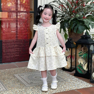 [8-26kg] Váy Linen Cánh Tiên Màu Be Vàng Cho Bé Gái