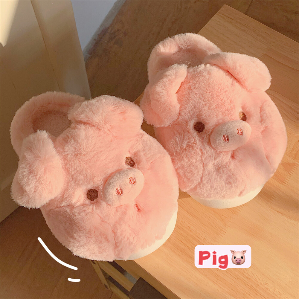 Cô Gái Trái Tim Heo Bông Dép Nữ Mùa Đông Đế Mềm Dễ Thương Chống Trơn Trượt Cha Mẹ-Con Nhà Sang Trọng Confinement Giày Nửa Gói Bé Gái Hồng 40-
