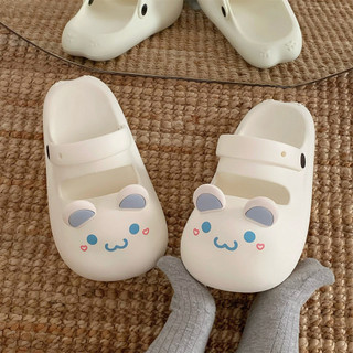 XIXITIAO Dép lê nữ mùa hè, kiểu dáng thời trang mới, đế dày, Mary Jane, họa tiết gấu dễ thương
