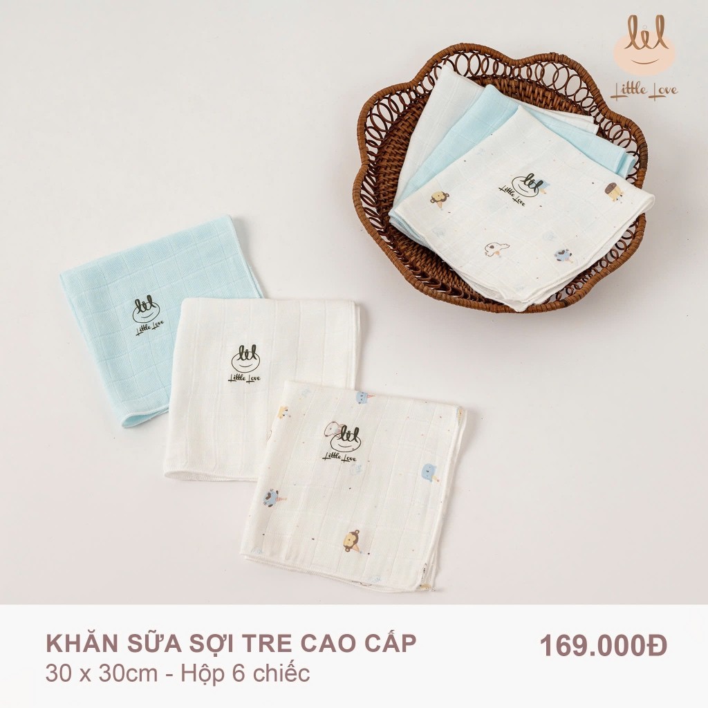 Sét 6 Khăn xô sữa [ Bamboo - sợi tre cao cấp -Siêu thấm hút & mềm ]  (BBKS02) kích thước 30cmx30cm