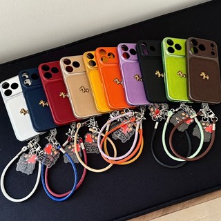 Bảo Vệ Toàn Diện Mạ 3D Ngựa Vàng Da PU Đỏ Làm Giàu Dây Đeo Ốp Điện Thoại Cho iPhone 17Promax 17Pro 13 14 15 16 Pro Max Vỏ Di Động Nữ Chống Sốc