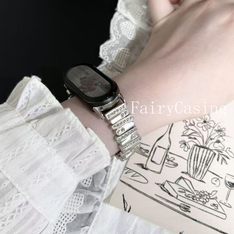 Dây đeo kim loại kim cương phổ biến cho Xiaomi Band 10 9 8 7 6 5 4 3 Vòng đeo tay bằng thép không gỉ cho dây đeo cổ tay Xiaomi Band 10 NFC