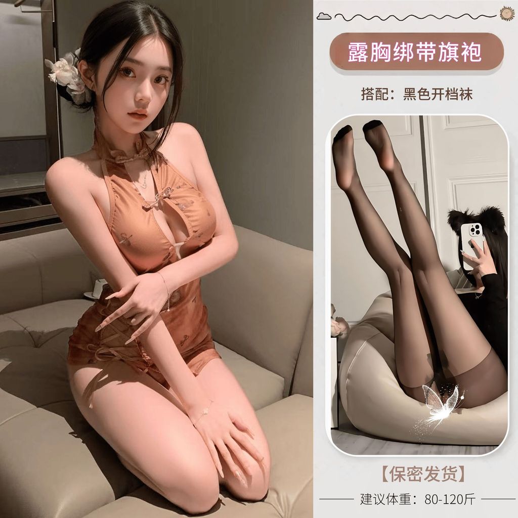 Pure Desire Đồng phục tháo body kích thước lớn, thiết kế retro sườn xám gợi cảm với quần lót lộn ngực rỗng cải tiến