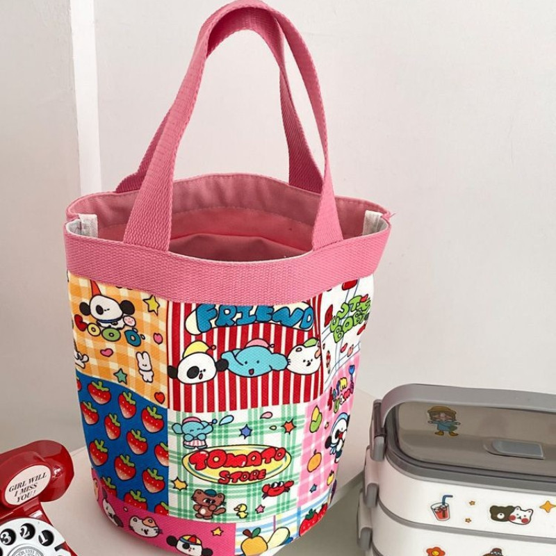 Túi xô vải graffiti dễ thương, túi đựng tote tròn