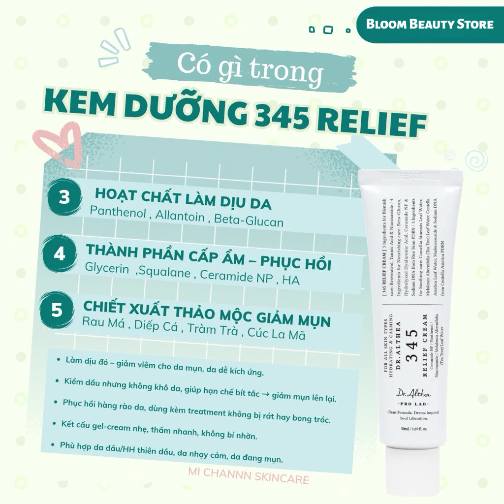 [Date 2029] Kem Dưỡng 345 Relief Cream Dr.Althea Cấp Ẩm Sâu, Phục Hồi Dịu Nhẹ Dưỡng Da Thuần Chay 50ml - ThyleeCosmetics