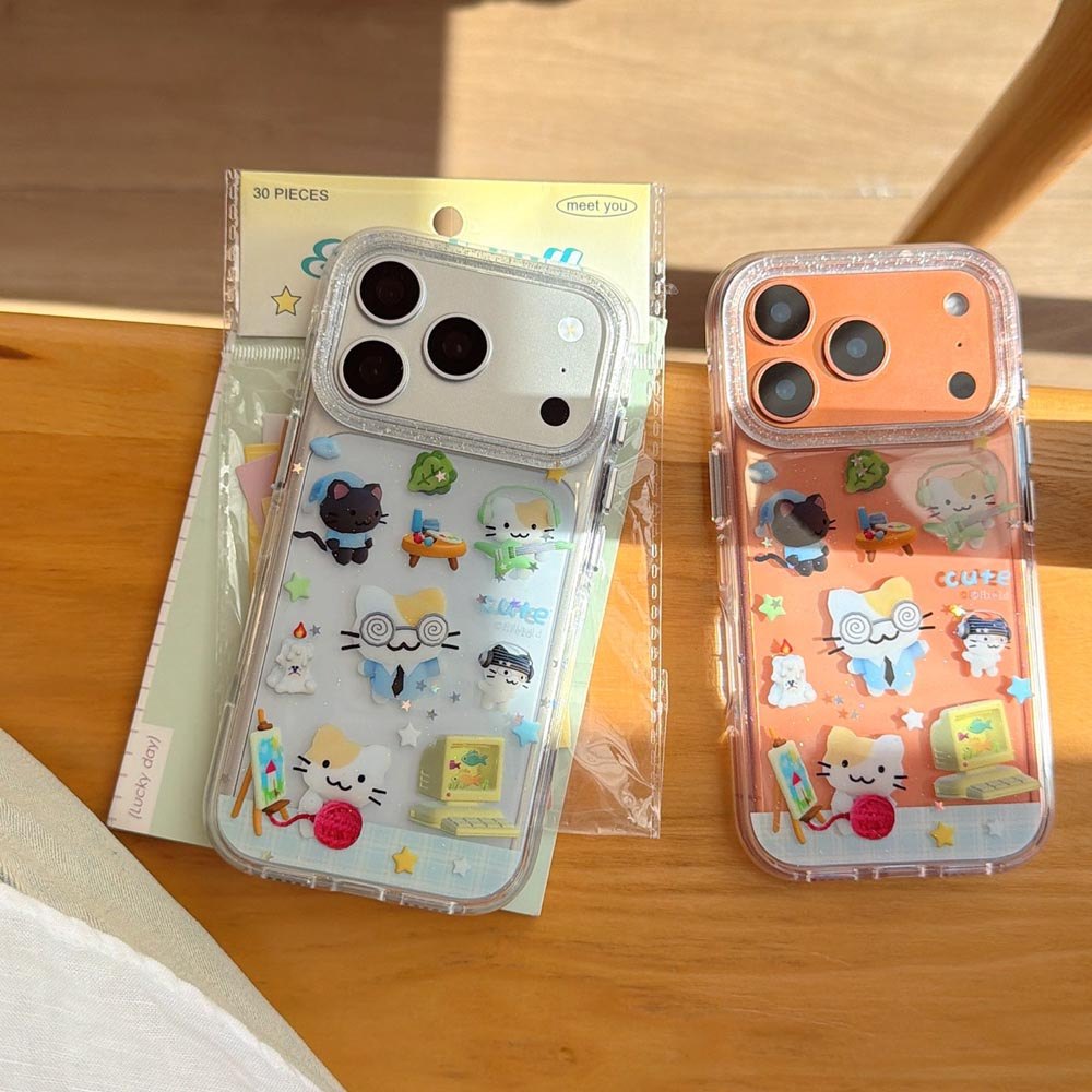 Ốp Lưng Cứng Trong Suốt Tương Thích Với iPhone 13 14 14Pro 14ProMax 15 15Pro 15ProMax 16 16Pro 16ProMax 17 17Pro 17ProMax Vỏ Họa Tiết Mèo Con Guitar