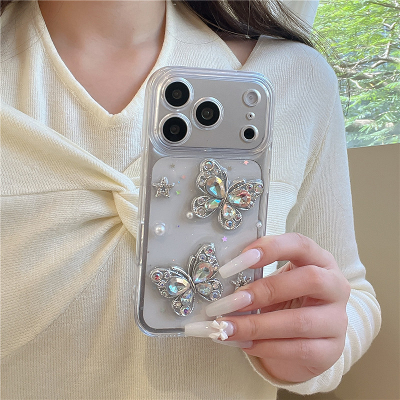 IPhone 17 Pro max Ngọc Trai Họa Tiết Bướm Nhúng Trong Keo materia Vỏ Điện Thoại