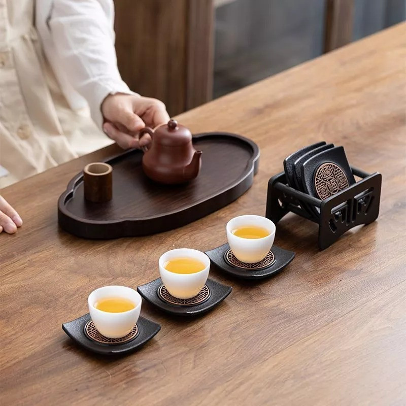 Bộ 6 đế lót ly cổ điển - Chống bỏng, trơn trượt - Hoa rỗng tinh tế - Dùng bàn trà, quà lễ tết