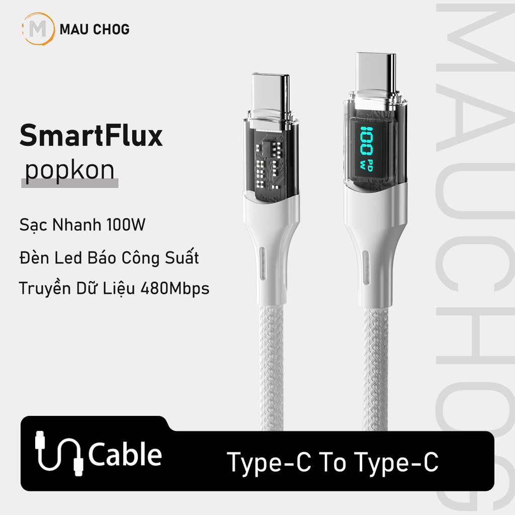 Dây Cáp Sạc Nhanh Pd 100W Trong Suốt Có Đèn Led Báo Công Suất Cho Điện Thoại iPhone iPad Macbook