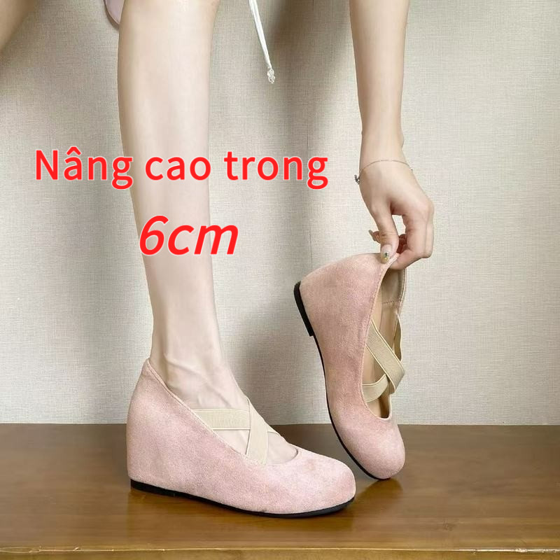 ✨Spot】Mary Jane Giày Nữ Kiểu Hàn Tối giản Đế nâng cao 6cm Dễ phối đồ Đế êm Thon gọn chân Giày