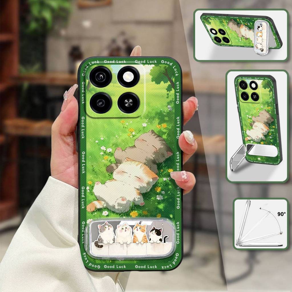 Ốp Điện Thoại Ốp lưng ZTE Blade A35 / A55 Bọc Toàn Bộ Ba Chiều 3D Chống Bụi Bẩn Thêu Sang Trọng Hoạt Hình Silicon Giá Đỡ Điện Thoại Vải Chống Thấm Nước Miếng Dán Gương