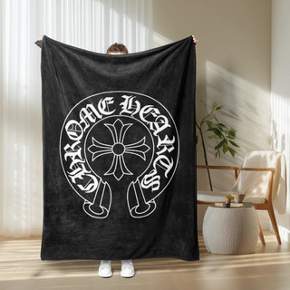Logo Chrome Hearts Chăn Flannel in một mặt, Chăn mỏng để sử dụng tại nhà có điều hòa, Chăn ngủ văn phòng.