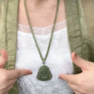 Mặt dây chuyền Phật tự nhiên Hetian từ ngọc Maitreya, thiết kế Phật bụng lớn - Vòng cổ đẹp 4.8
