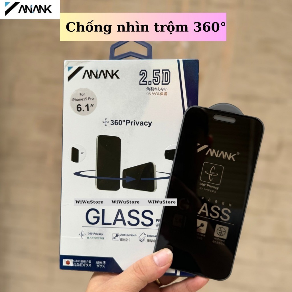 [Chính Hãng] Kính Cường Lực ANANK Bản Trong Suốt Viền Đen & Chống Nhìn Trộm 360 Độ Cho iPhone 12 Đến 17 Pro Max