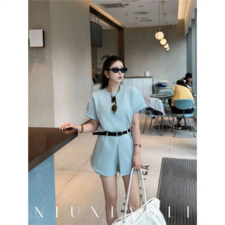 Bộ đồ thời trang thanh lịch cho nữ mùa hè mới, áo thun tay ngắn phối màu thời trang + quần short