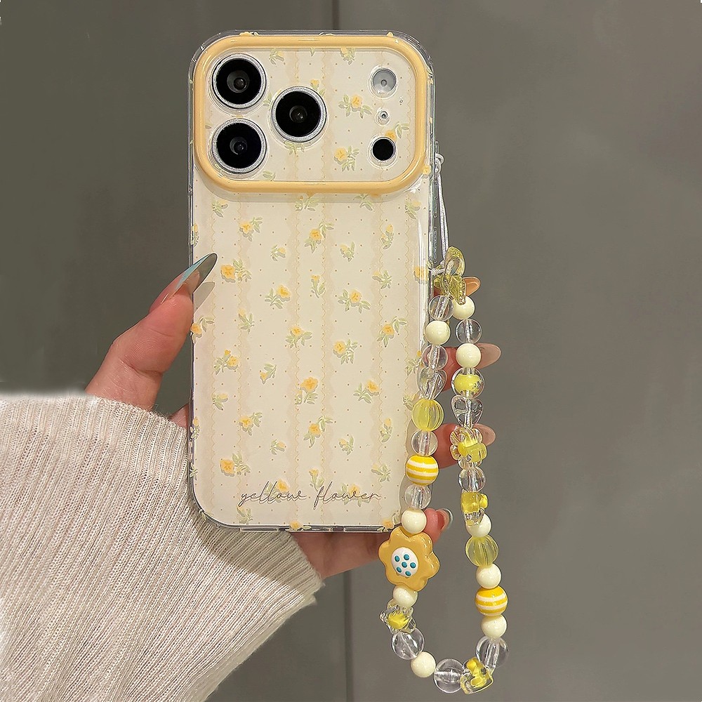 Ốp Điện Thoại Acrylic Hoa Vàng Tươi + Dây Xích Cho iPhone 17 Pro Max 16 15 14 13 Vỏ Bảo Vệ Chống Sốc