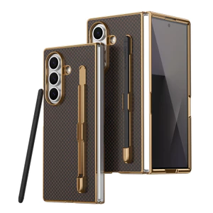 Dành cho Samsung Galaxy Z Fold 7 6 5 4 3 360° Gấp Nắp Mạ Điện Bút Rãnh Kính Cường Lực Phim Chống Rơi Vỏ Điện Thoại