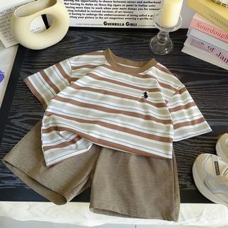 Set áo thun sọc + quần short bé trai – phong cách đơn giản Hàn Quốc, mỏng nhẹ thoáng mát, mặc hè