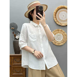 Sẵn sàng - Áo sơ mi nữ 100% cotton mùa hè mới, tay ngắn