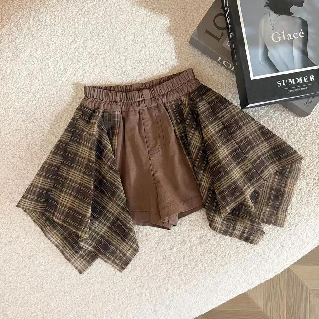 Bé Gái Thời Trang Mùa Hè Bộ Đồ Ngắn Tay Mùa Hè Phong Cách Mới Vừa Lớn Trẻ Em Hoạt Hình Top Kẻ Sọc Culottes Bộ Đồ Hai Mảnh