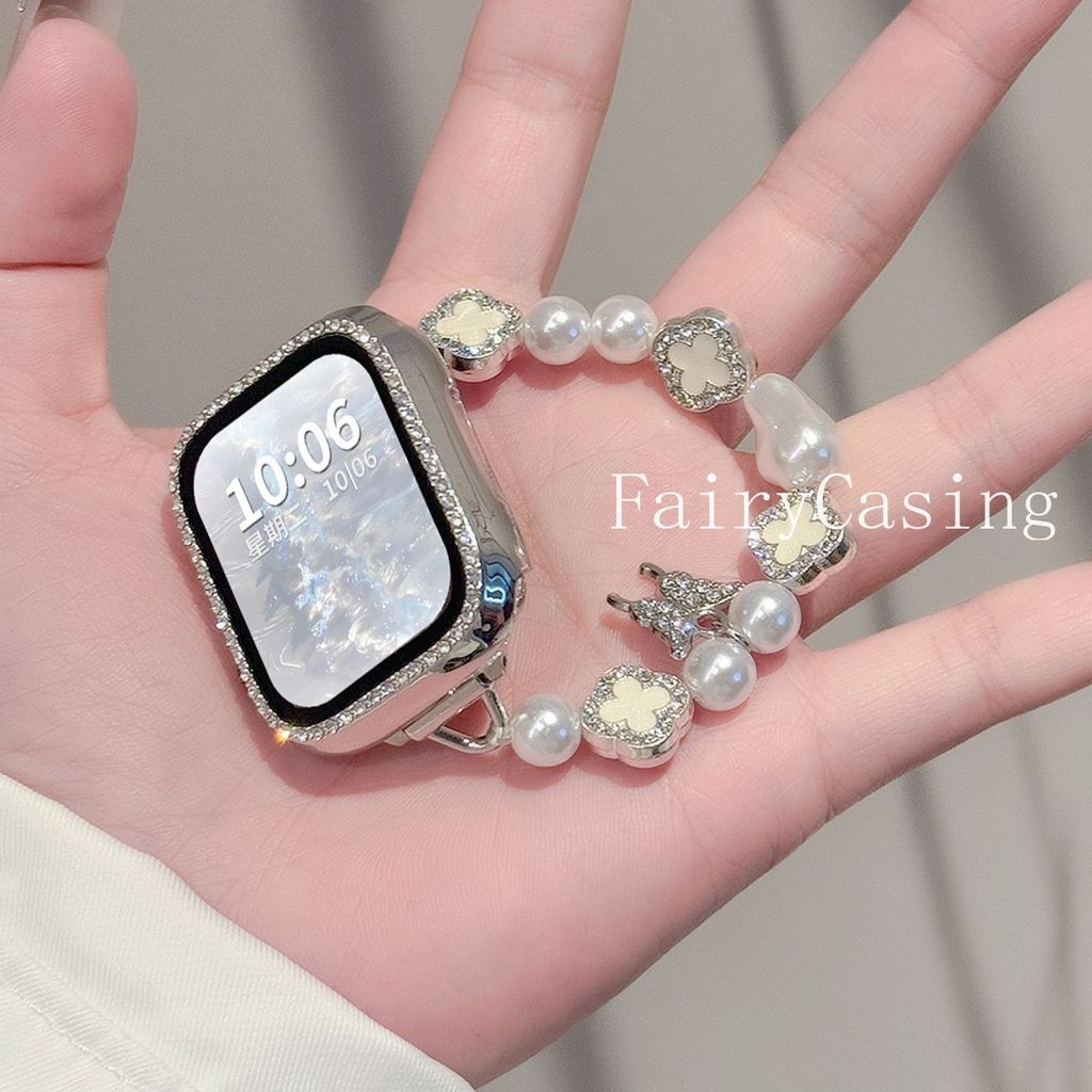 Dây đeo ngọc trai đàn hồi cho Apple Watch Ultra 49mm 46mm 45mm 38 41 40 42mm 44mm cho iWatch Series 11 10 9 8 7 6 5 4 Dây đeo