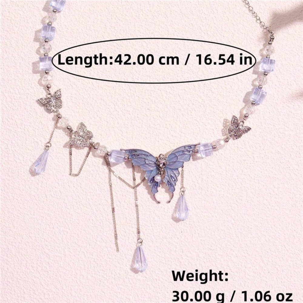 Vòng cổ bướm Hobbyin với giọt nước kim cương giả tua rua, phù hợp làm trang sức cho tiệc gothic hoặc đám cưới