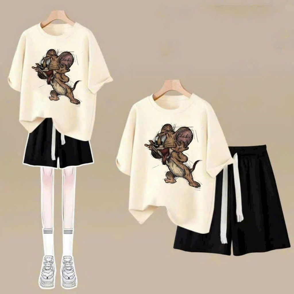 sét bộ quần đùi cộc dây to trơn+mix áo phông form rộng in hình c h u ộ y jelyy-SHOP THỜI TRANG THU BIO