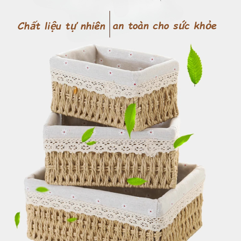 Giỏ đan đa năng để bàn, dung lượng lớn,, lưu trữ trên bàn, chất liệu tự nhiên, đẹp mắt, Lưu trữ mỹ phẩm