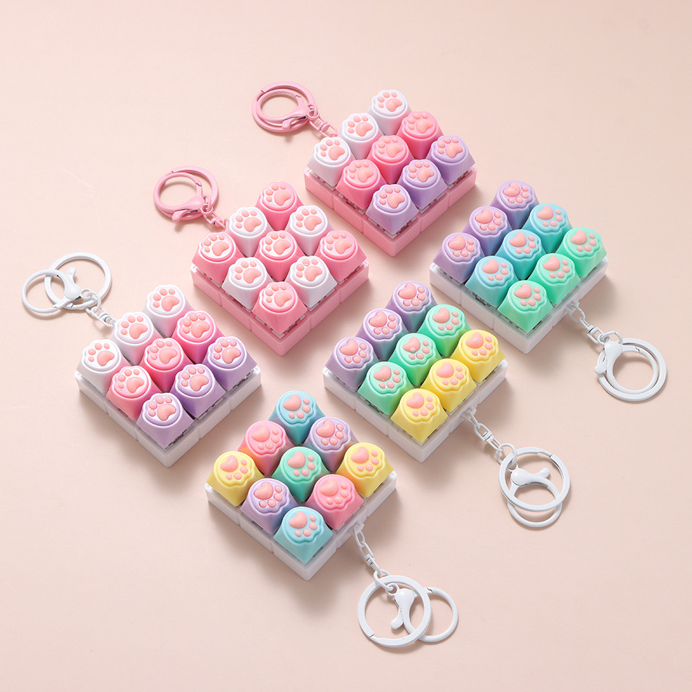 SAIA Móc khóa fidget hình mèo, bàn phím 9 nút bấm, đồ chơi giảm căng thẳng, DIY, thư giãn ngón tay