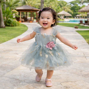 Đầm bé gái voan lưới cao cấp thêu họa tiết hoa nổi xinh xắn 0–3 tuổi, đầm công chúa 8-15kg berie