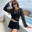Bộ đồ bơi LACYESUK, Bộ Bikini xù lông chui đầu trong suốt Slim Fit, Bộ đồ đi biển có dây buộc hợp thời trang Bộ đồ tắm chống nắng cho nữ