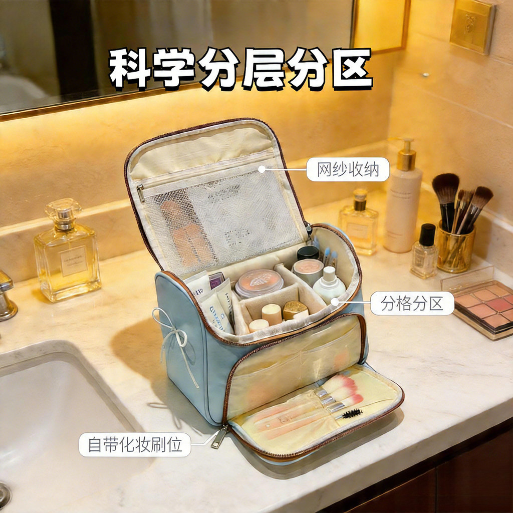 Nơ Túi Đựng Mỹ Phẩm Phong Cách Mới Dung Tích Lớn Dễ Thương Phân Loại Mỹ Phẩm Túi Bảo Quản Bé Gái Di Động Di Động Túi Vệ Sinh