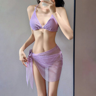 Bộ bikini nữ gợi cảm 3 mảnh, thích hợp cho nghỉ dưỡng suối nước nóng, thiết kế lưới khoét hở, đi biển.